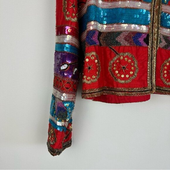 Vintage Rare 90's Leslie Fay Evenings Beaded Sequin Blazer Size L - Picture 8 of 13